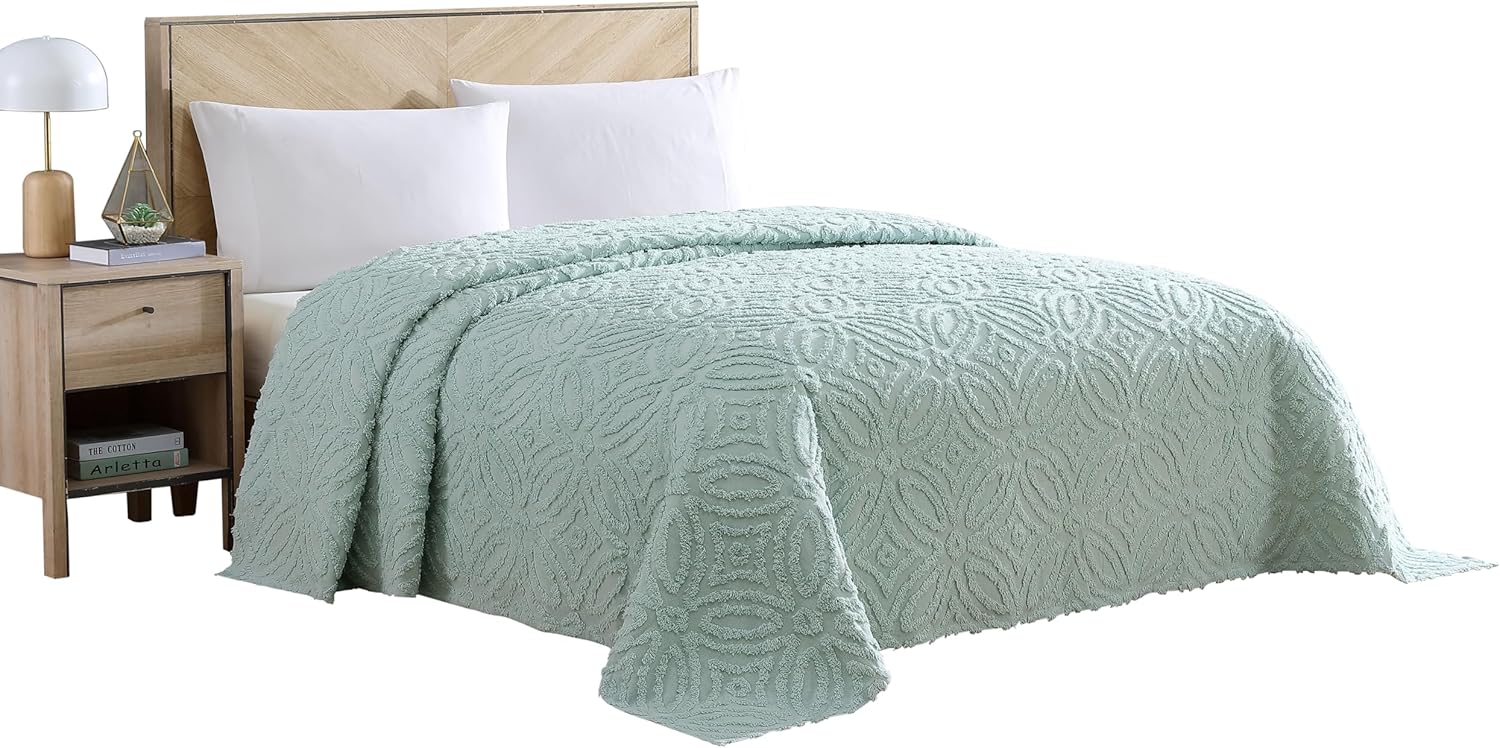 Beatrice Home Fashions Wedding Ring Chenille Bedspread, Queen, Blue