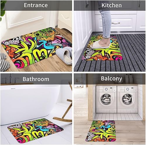 Miniatura 7 de Tapete con estampado de grafiti, tapete antideslizante y lavable para interiores y exteriores, tapete de bienvenida absorbente para cocina,
