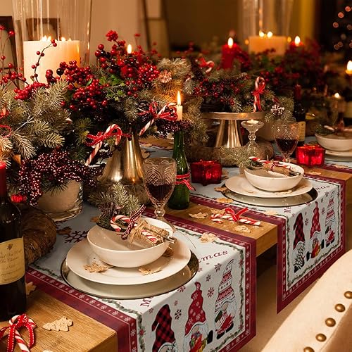 Miniatura 5 de Camino de mesa de gnomo de Navidad, diseño de búfalo de búfalo, copos de nieve, mantel de invierno de temporada para Navidad, decoración de mesa de