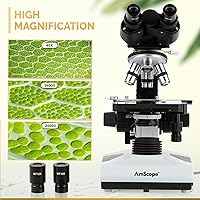 Vista 5 de AmScope Microscopio binocular compuesto B490B-DK, Oculares WF10x y WF20x, aumento 40X-2000X, BrightfieldDarkfield (BFDF), Iluminación halógena