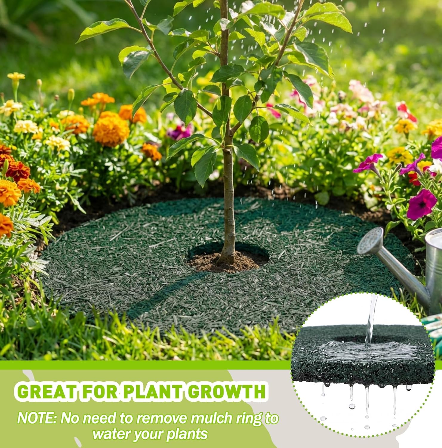 Peryiter 8 Pcs Double Side Rubber Mulch Tree Ring, Heavy Duty Rubber Mulch Mat, Tree Root Protector Mat Reversible Round Root Ring Weed Barrier for Prevent Animal Dig (Green)