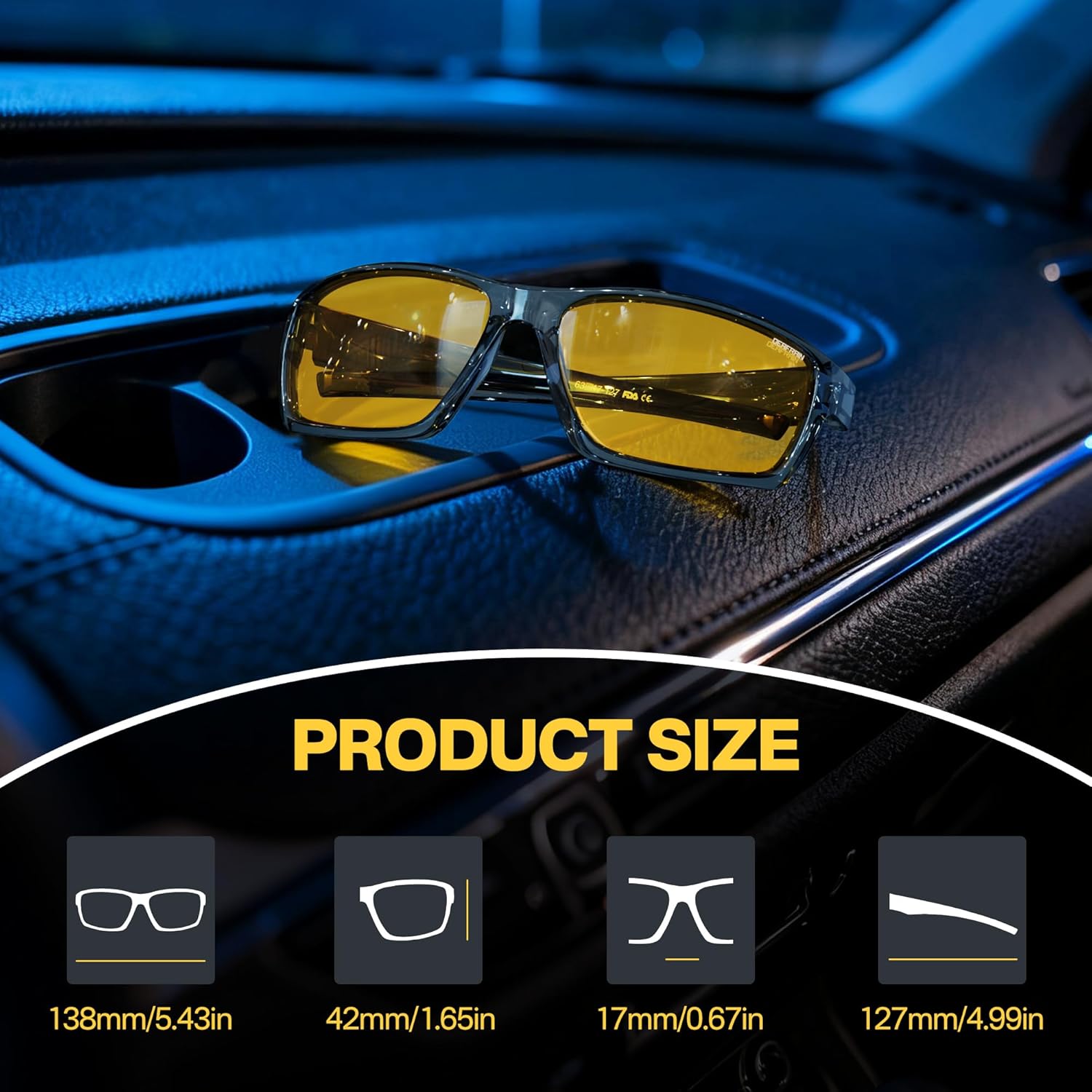 DEAFRAIN Night Vision Glasses, Night Driving Glasses for Men Women, Yellow Lens with Anti Glare for Fishing - Image 4