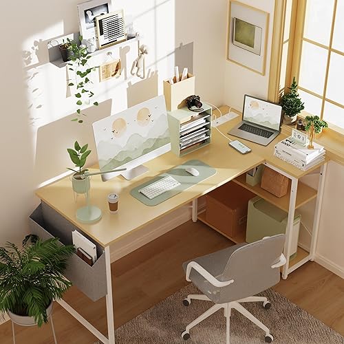 Miniatura 2 de TIQLAB Escritorio pequeño para computadora con tomas de corriente, escritorio en forma de L de 40 pulgadas con estantes reversibles, escritorio de