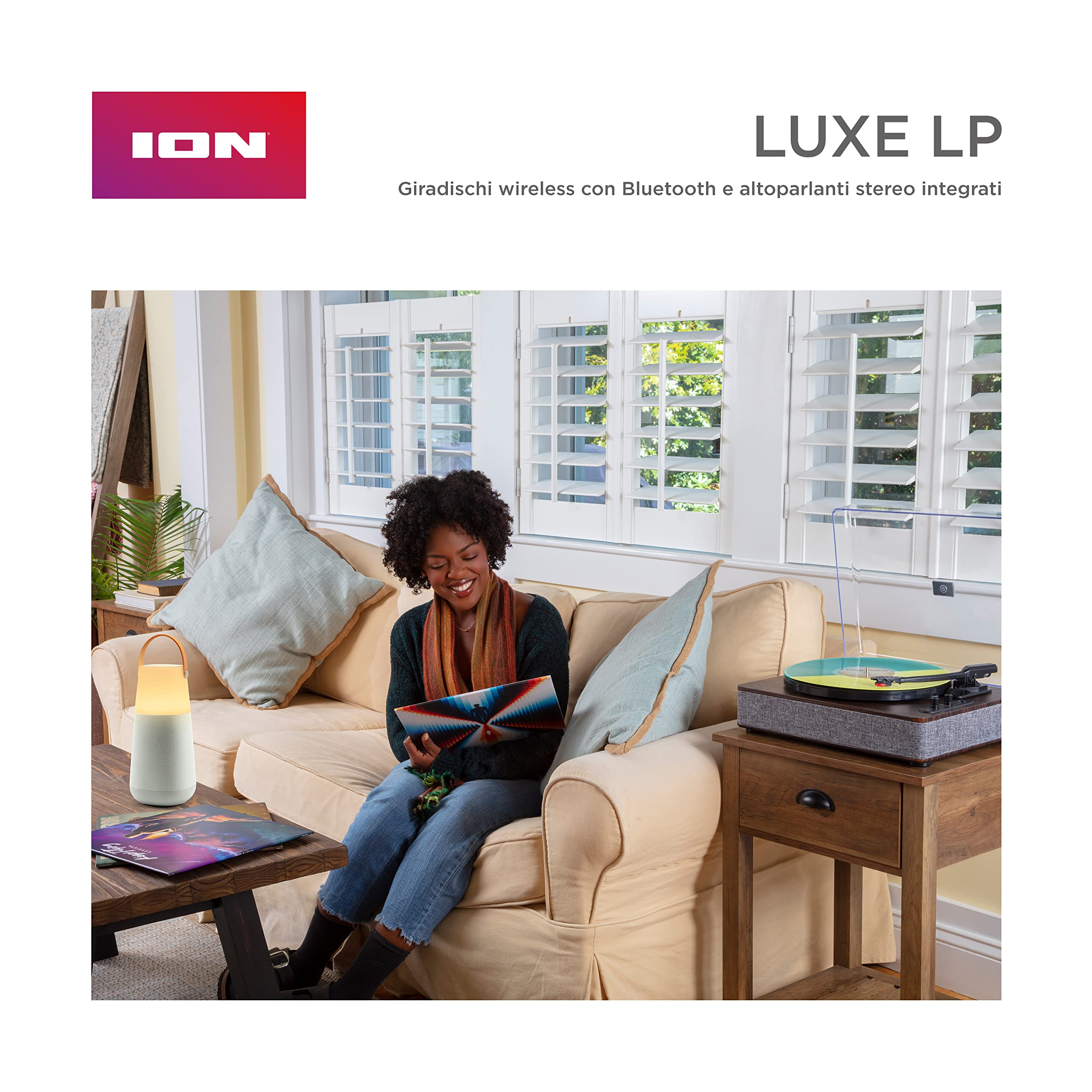 ION Audio Luxe LP - Giradischi Vinili Bluetooth con Casse, Conversione USB, Piatto Full Size, Funzione Auto-Stop, Uscita Cuffie e 3 Velocità, Marrone | Conversione USB, piatto di dimensioni intere, arresto automatico, uscita cuffie, 3 velocità