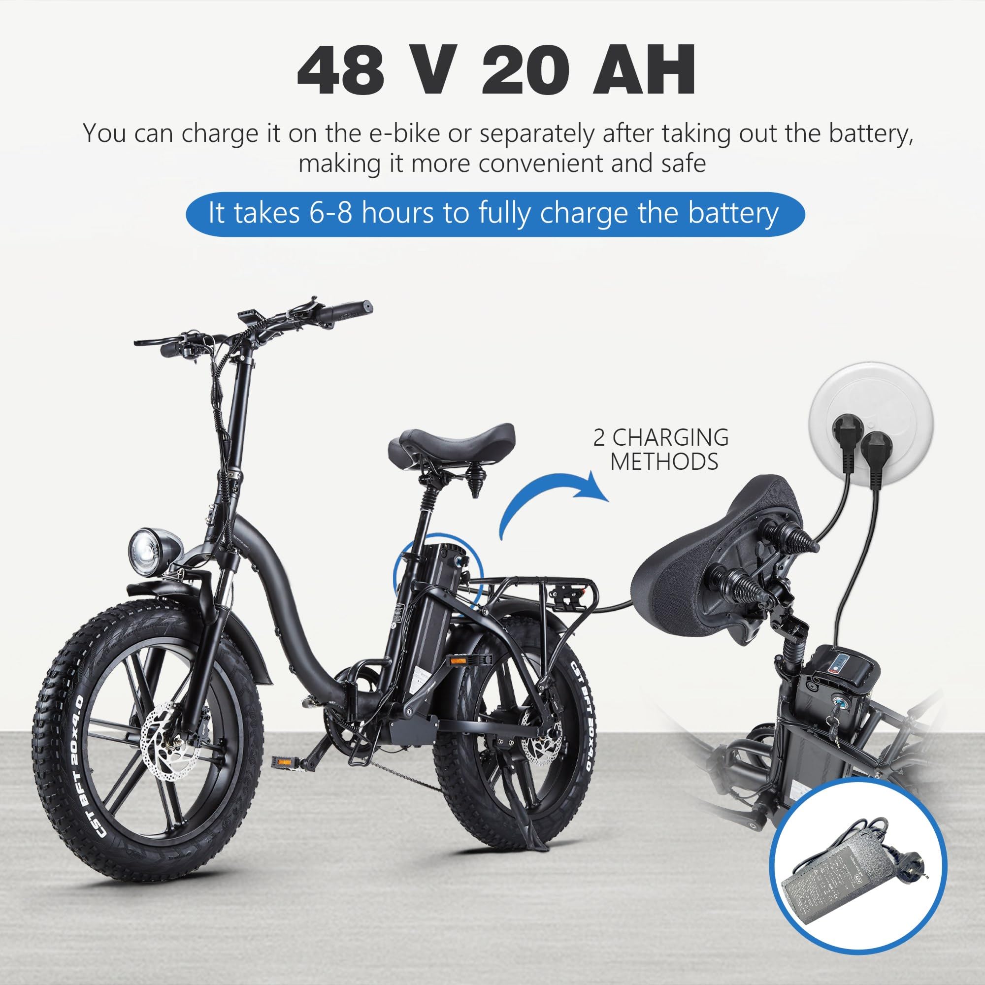 Vélo Électrique Pliant 20 Pouces VTT Electrique Adulte Homme Femme E Bike Ville,Batterie 48V/20Ah,7 Vitesses,Max.Portée 55-60km
