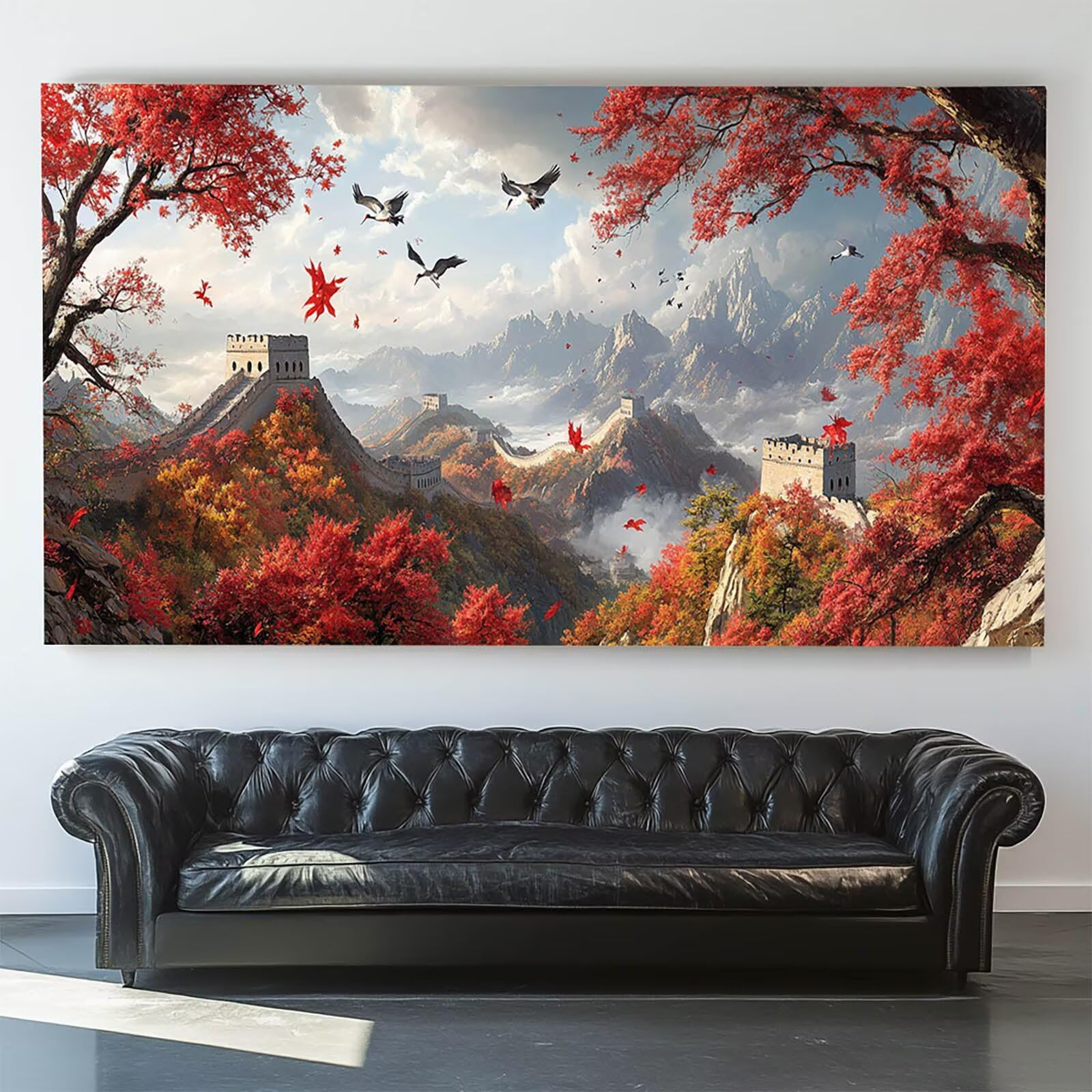 Malen nach Zahlen Erwachsene Die GroßE Mauer Malen nach Zahlen ab 7 jahre Mädchen Baum Kreativ set für Erwachsene mit Leinwand Acrylfarben set und Pinsel,Bastelset zum Bemalen,Wanddeko 80X160cm 7-J-V