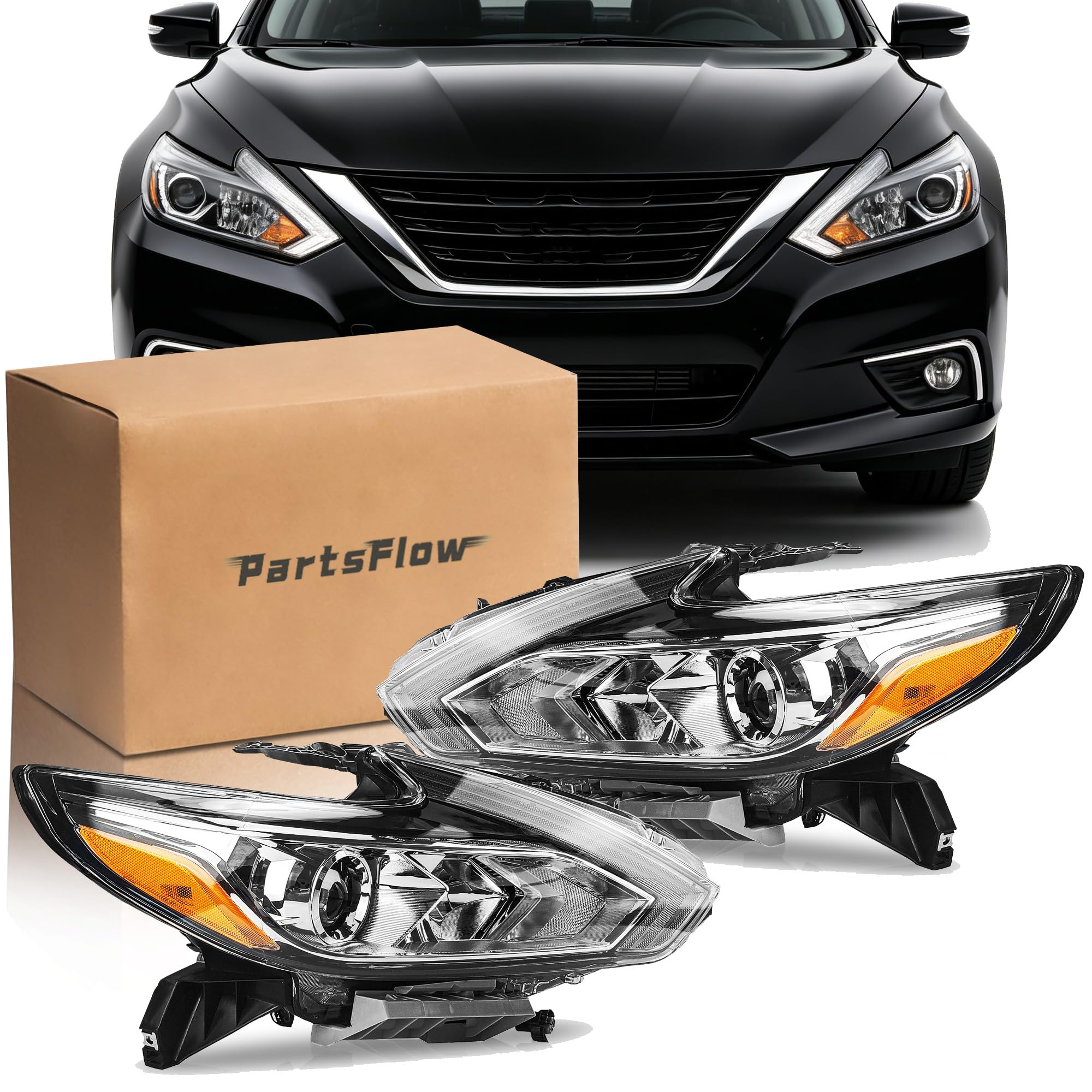 PartsFlow 2PCS Halogen Headlight Chrome Housing Clear Lens