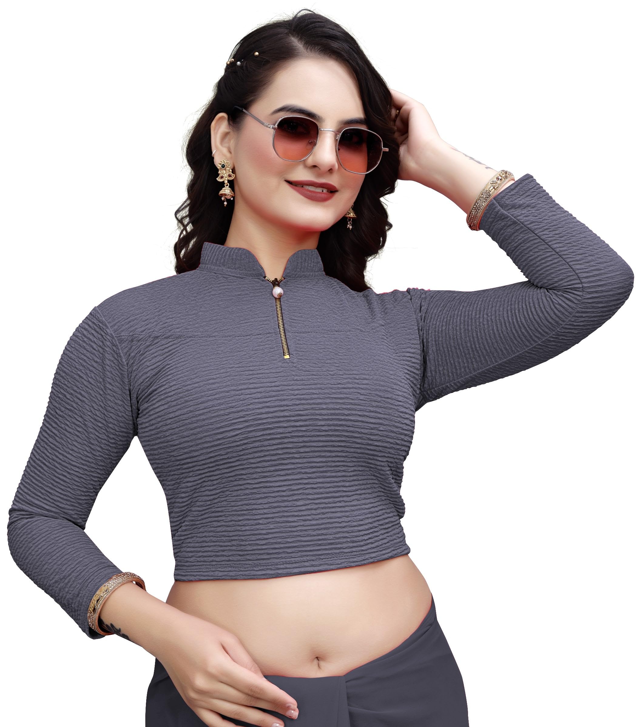 deltin hub Crush Chain Cotton Lycra Streachable Blouse || Designer Blouse Comfort Fabric Stretchable 4Way || 10 Color Variants || Sizes 28-40-picture-19
