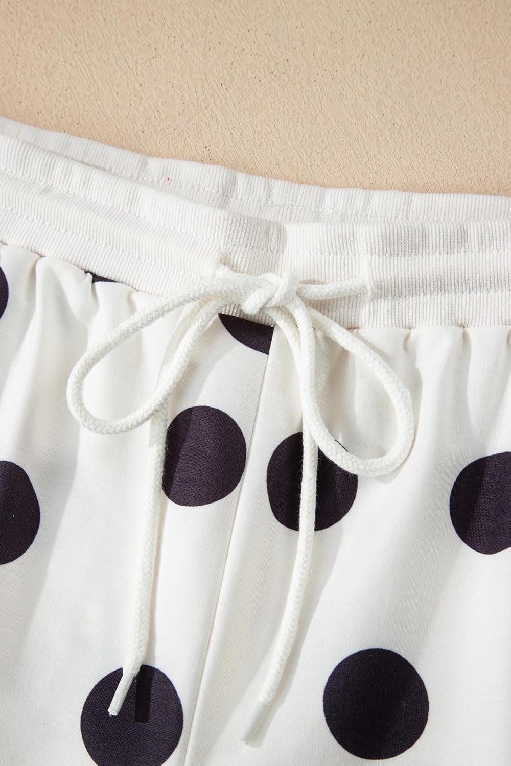 KevaMolly Womens Two Piece Lounge Sets Polka Dot Print Drop Shoulder Oversized Pullover Drawstring Shorts Set - Image 5