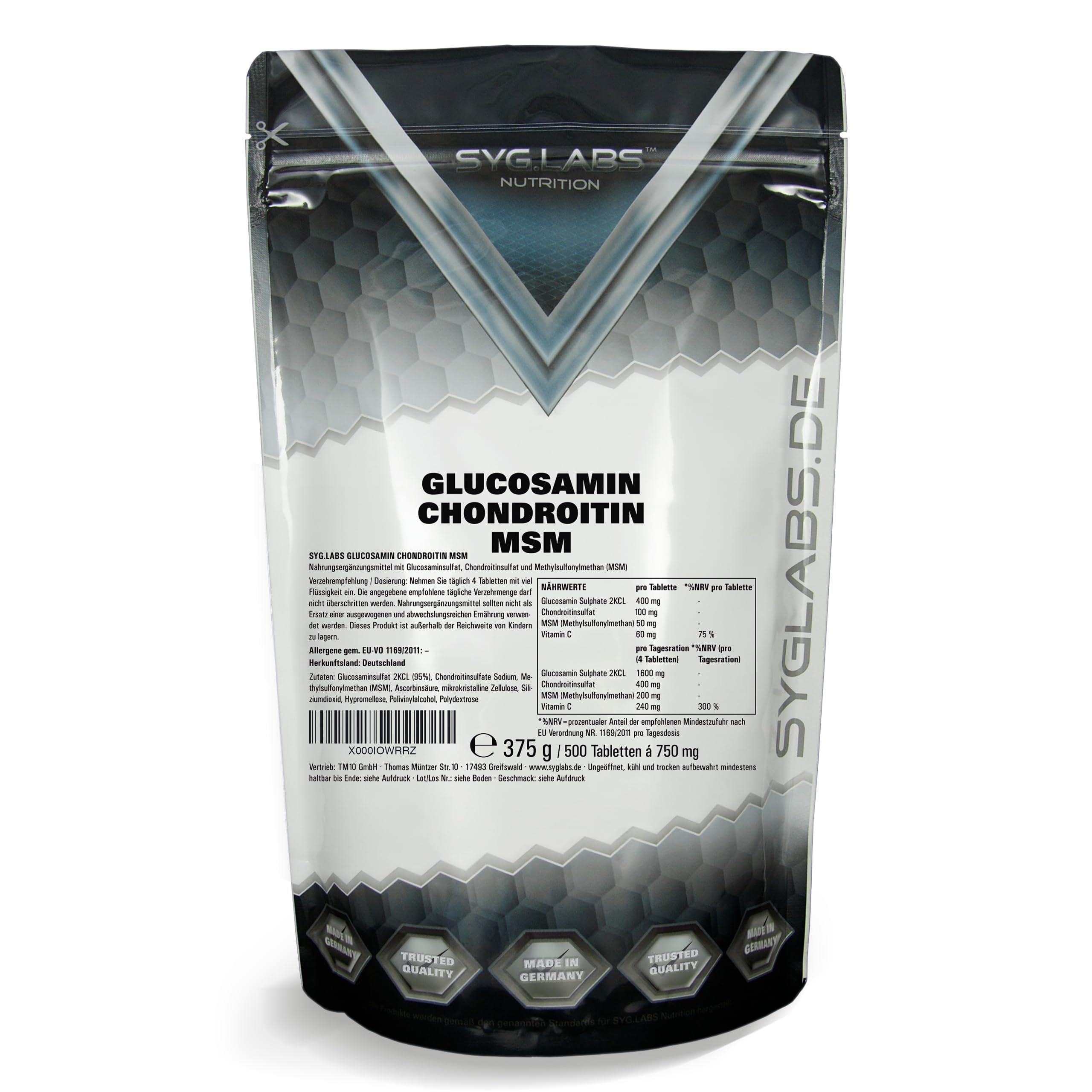 Glucosamin Chondroitin MSM + Vitamin C hochdosiert - 500 Tabletten für 4 Monate - laborgeprüft