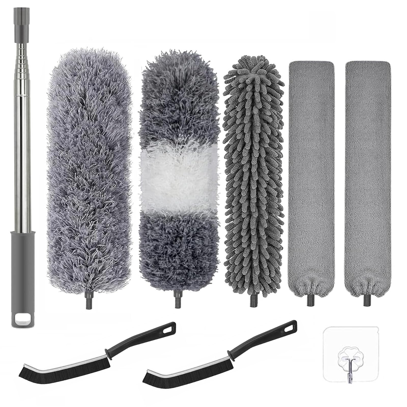Dusters for Cleaning - 8Pcs Feather Duster Extendable Pole Up to 100'', Microfibre Feather Duster Bendable Washable Long Duster for Cleaning Ceiling Chandelier High Ceiling Furniture