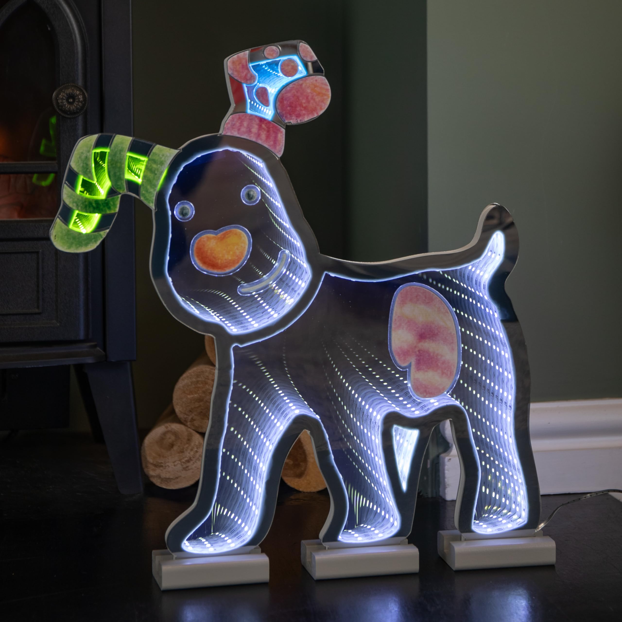 Samuel Alexander White 40Cm Led Infinity Snowdog Christmas Decoration With Wooden Base