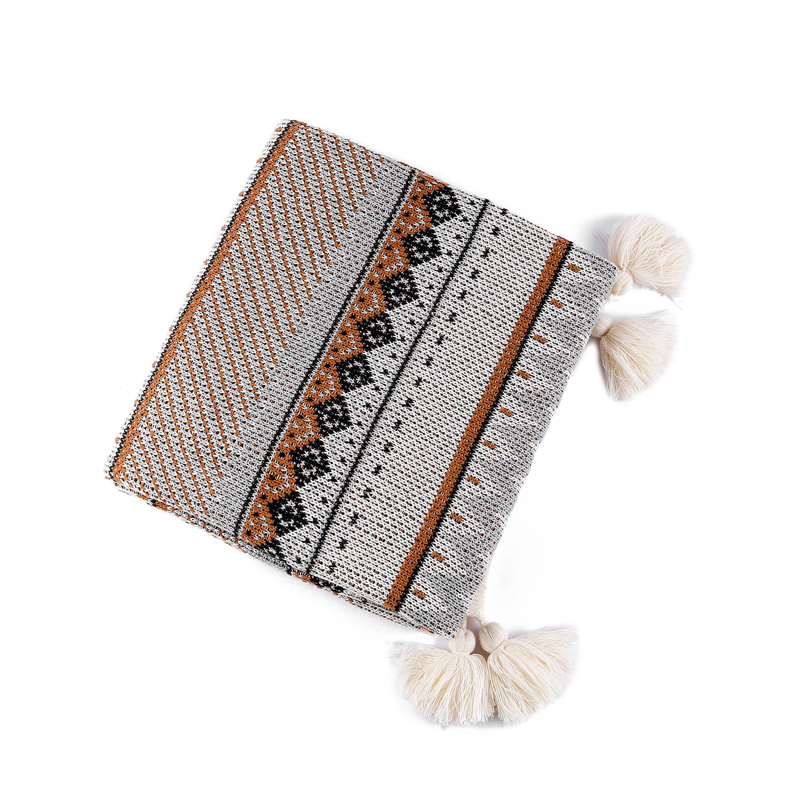 Lumisyne Brown Knitted Throw Blanket Vintage Tassel Bohemian Ethnic Style Geometric Pattern Cozy Armchair Cover Warm Throws For Sofa Couch Bed Shawl Blanket 220X130cm