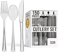 Vista 16 de Party Solids Cubiertos de plástico negro resistente, 150 piezas, cubiertos desechables negros, juegos de utensilios, 50 de cada tenedor, cuchillos