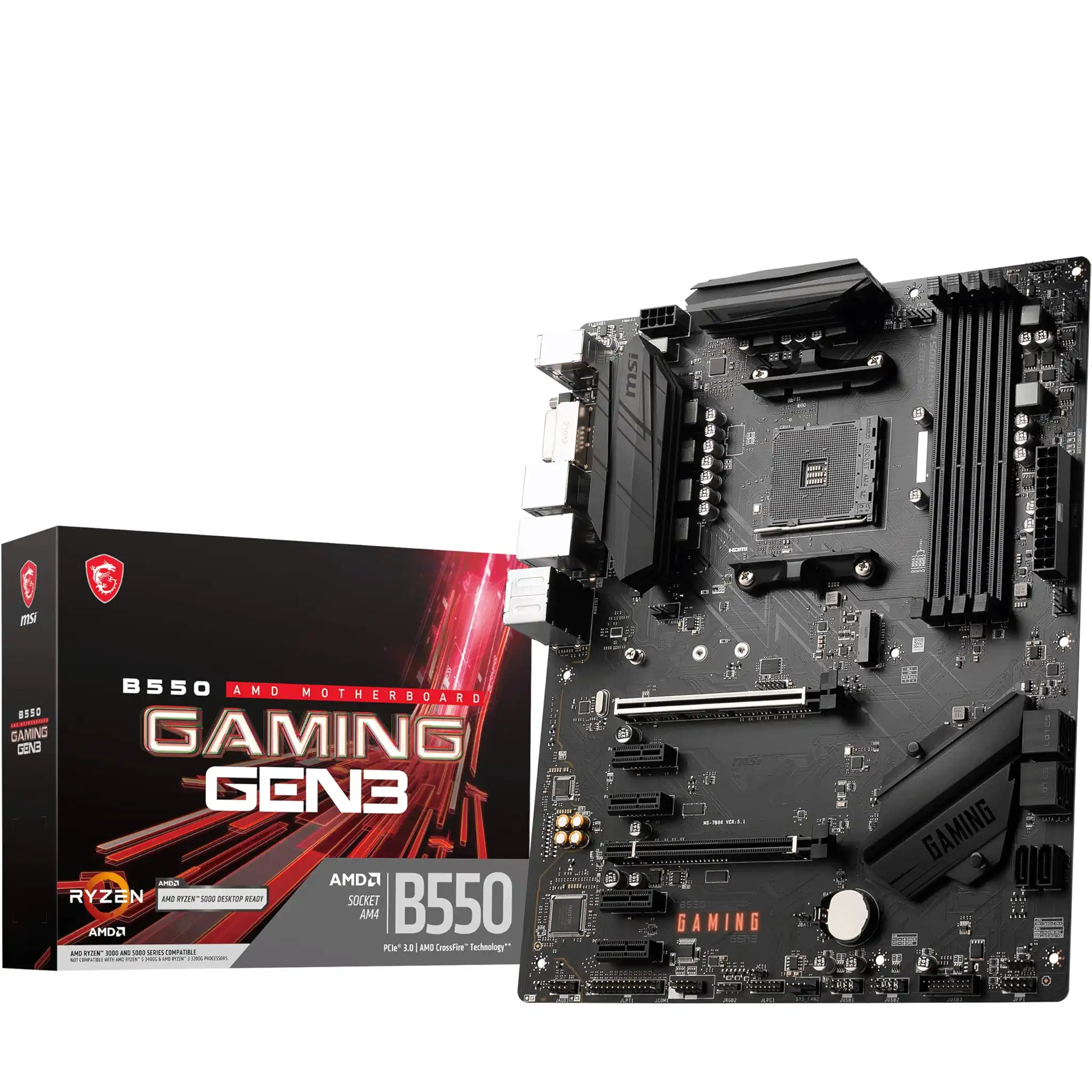MSI B550 Gaming GEN3 Mainboard ATX, AM4 - AMD Ryzen 5000 bereit - DDR4 Boost 4400+MHz/OC, PCIe 3.0 x16, 1 x M.2 Gen3, 1G LAN