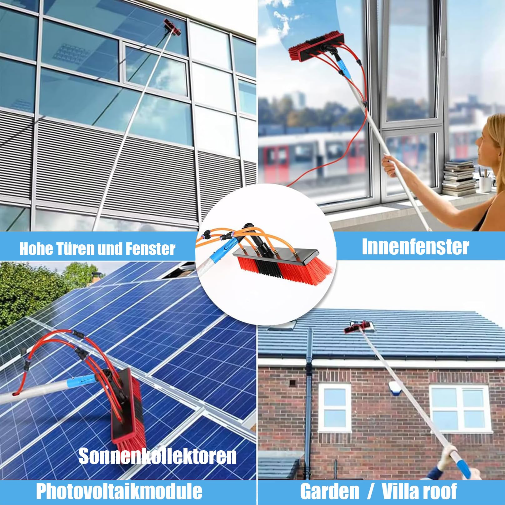 Szczotka do mycia Ts 9 m ze szczotką 55 cm idealna do ogrodów zimowych i czyszczenia PV słupek do kucia karmionego wodą, ciężka konstrukcja do długotrwałego użytkowania