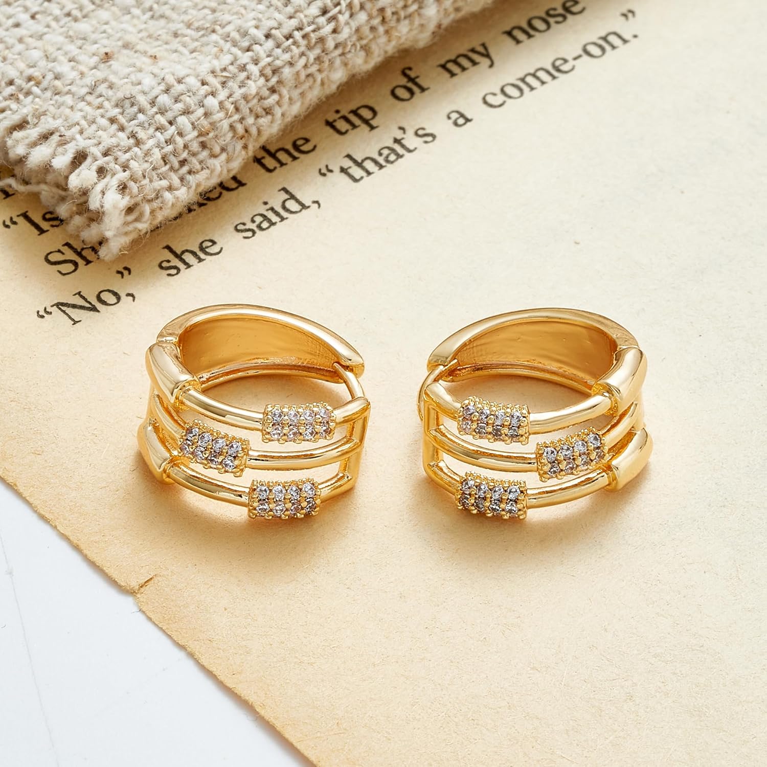 MTMY Huggie Hoop Earrings 14K Gold Plated Cubic Zirconia Dainty Simple Cute Beads Elegant CZ Circle Small Hoop Earring for Women Minimalist Handmade Hypoallergenic Jewelry - Image 6