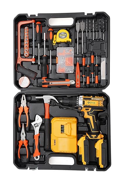 FERVIK 21V Cordless Drill Machine Cum Screwdriver | 2X 1.5Ah Li-Ion Batteries | Torque 25+1 | 2 Speed Driver | Handheld Drills (Cordless Drill, 2Battery & Charger With Accessories), Multicolour