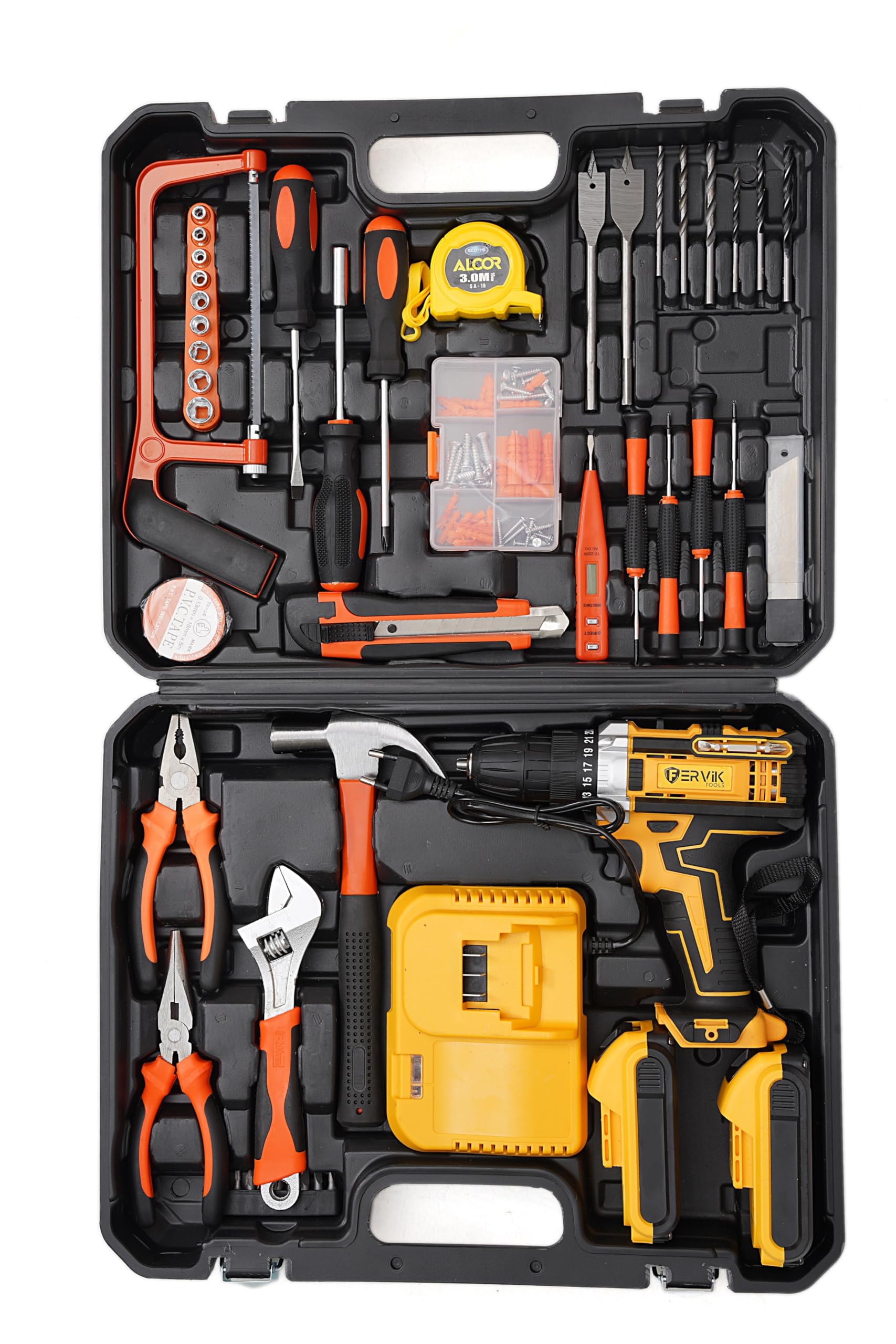 FERVIK 21V Cordless Drill Machine Cum Screwdriver | 2X 1.5Ah Li-Ion Batteries | Torque 25+1 | 2 Speed Driver | Handheld Drills (Cordless Drill, 2Battery & Charger With Accessories), Multicolour (B0DFSPP5FW) Amazon Price History, Amazon Price Tracker