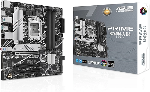 ASUS Placa mãe Prime B760M-A D4-CSM Intel B760 (LGA 1700) mATX Commercial CSM, PCIe 4.0, DDR4, 2X M.2, LAN de 2,5 GB, DP, 2X HDMI, SATA 6 Gbps, USB Type-C, Aura Sync, ASUS Control Center Express