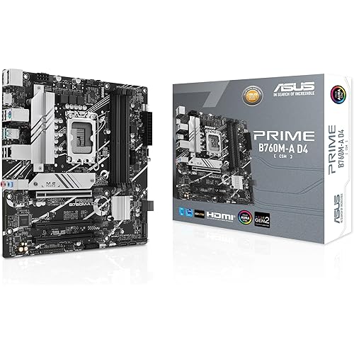 ASUS Prime B760M-A D4-CSM Intel B760 (LGA 1700) mATX Commercial CSM Motherboard, PCIe 4.0, DDR4, 2X M.2, 2.5Gb LAN, DP, 2X HDMI, SATA 6 Gbps, USB Type-C, Aura Sync, ASUS Control Center Express