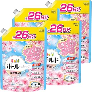 【まとめ買い】ボールド 洗濯洗剤 液体 柔軟剤入り さくらフローラルの香り 詰め替え 超特大 630g ×4袋