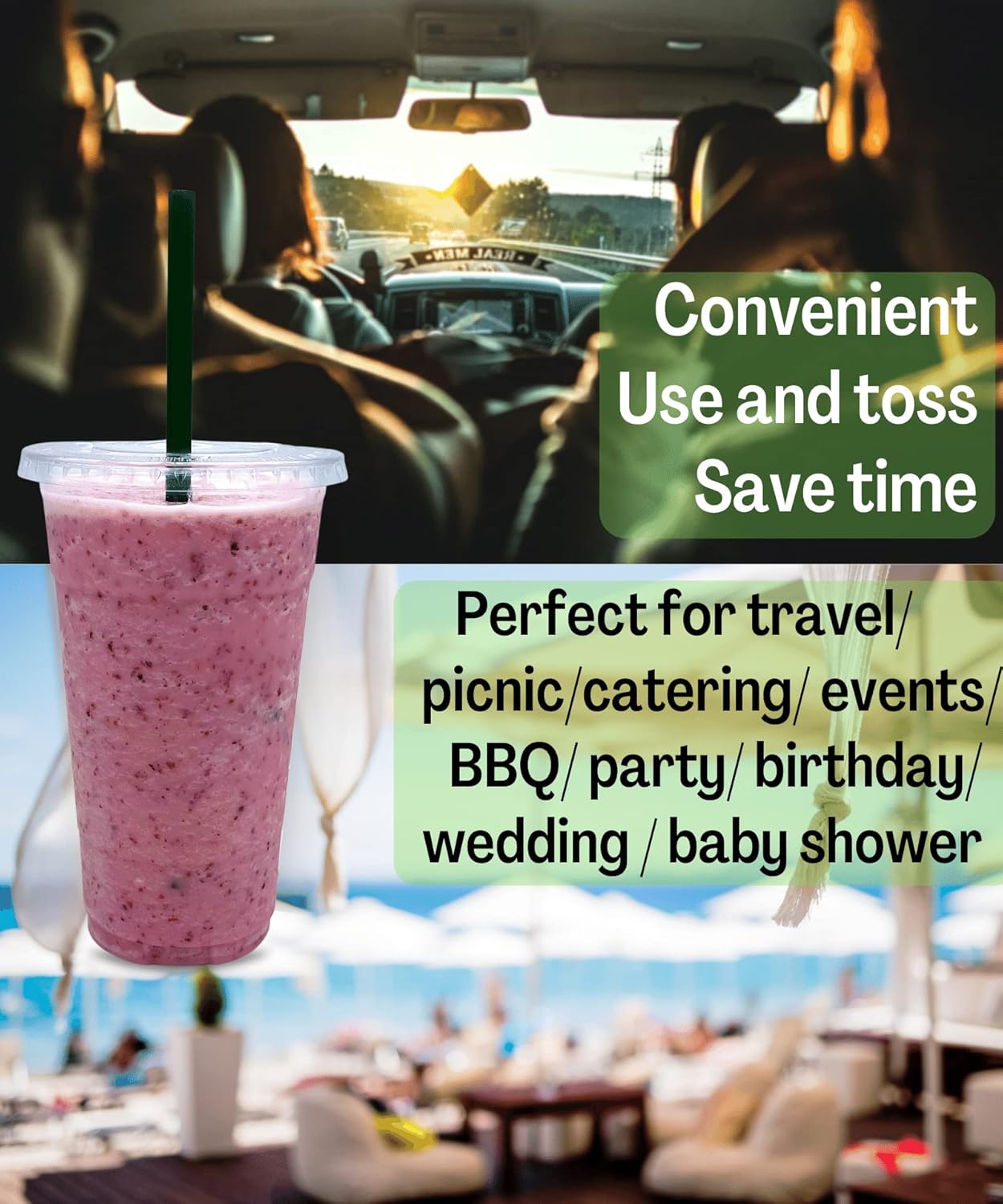 [50 SETS] 24 oz Clear Plastic Cups with Lids and STRAWS, Disposable Iced Coffee cups with Lids, Clear Cups with Lids for Cold Drinks, Iced Tea, Milkshakes, Smoothies - Image 3