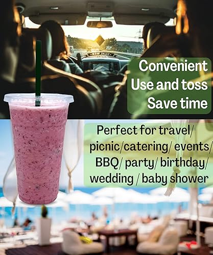 Miniatura 4 de Vasos de plástico transparente de 24 onzas con tapas y popotes, vasos desechables para bebidas frías, café helado, batidos, batidos, 25 juegos