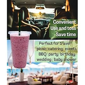 24 oz Clear Plastic Cups with Lids and STRAWS, Disposable Drinking Cups for Cold Drinks, Iced Coffee, Milkshakes, Smoothies, 25 Sets