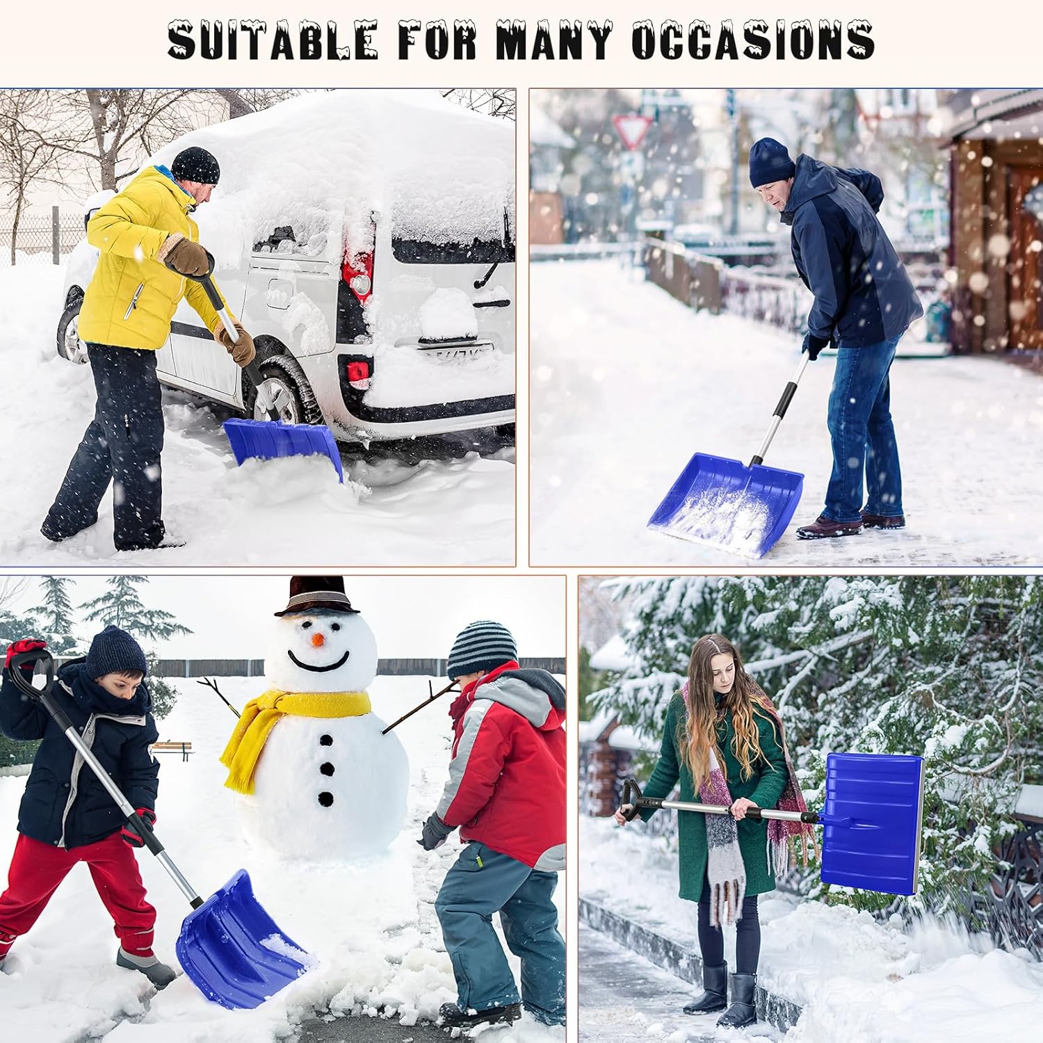 Ciieeo Snow Shovel with Ergonomic D-Handle - Portable Deep Scoop Shovel for Car Trunk Camping Snowmobile Driveway Lightweight Emergency Winter Tool for Snow Removal