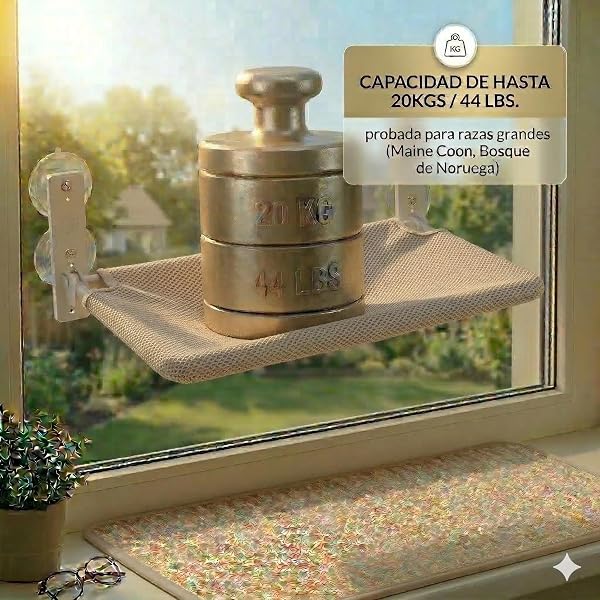 Hamaca Gato Ventana (52x30cm) Bestfriend® | Plegable, Lavable y Transpirable | Ventosas Reforzadas para Seguridad y Estabilidad hasta 18 kg (Caqui) - 3