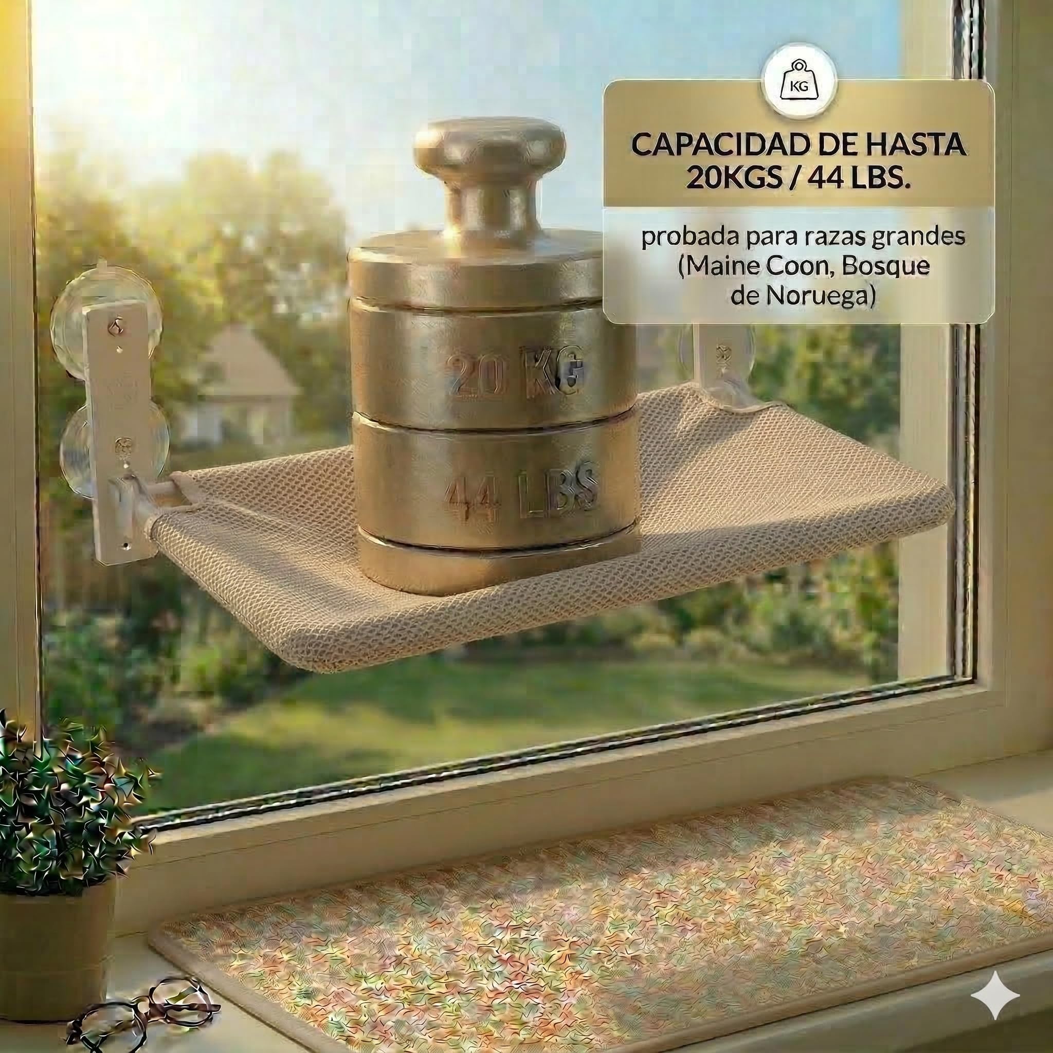 Hamaca Gato Ventana (52x30cm) Bestfriend® | Plegable, Lavable y Transpirable | Ventosas Reforzadas para Seguridad y Estabilidad hasta 18 kg (Caqui) - 4