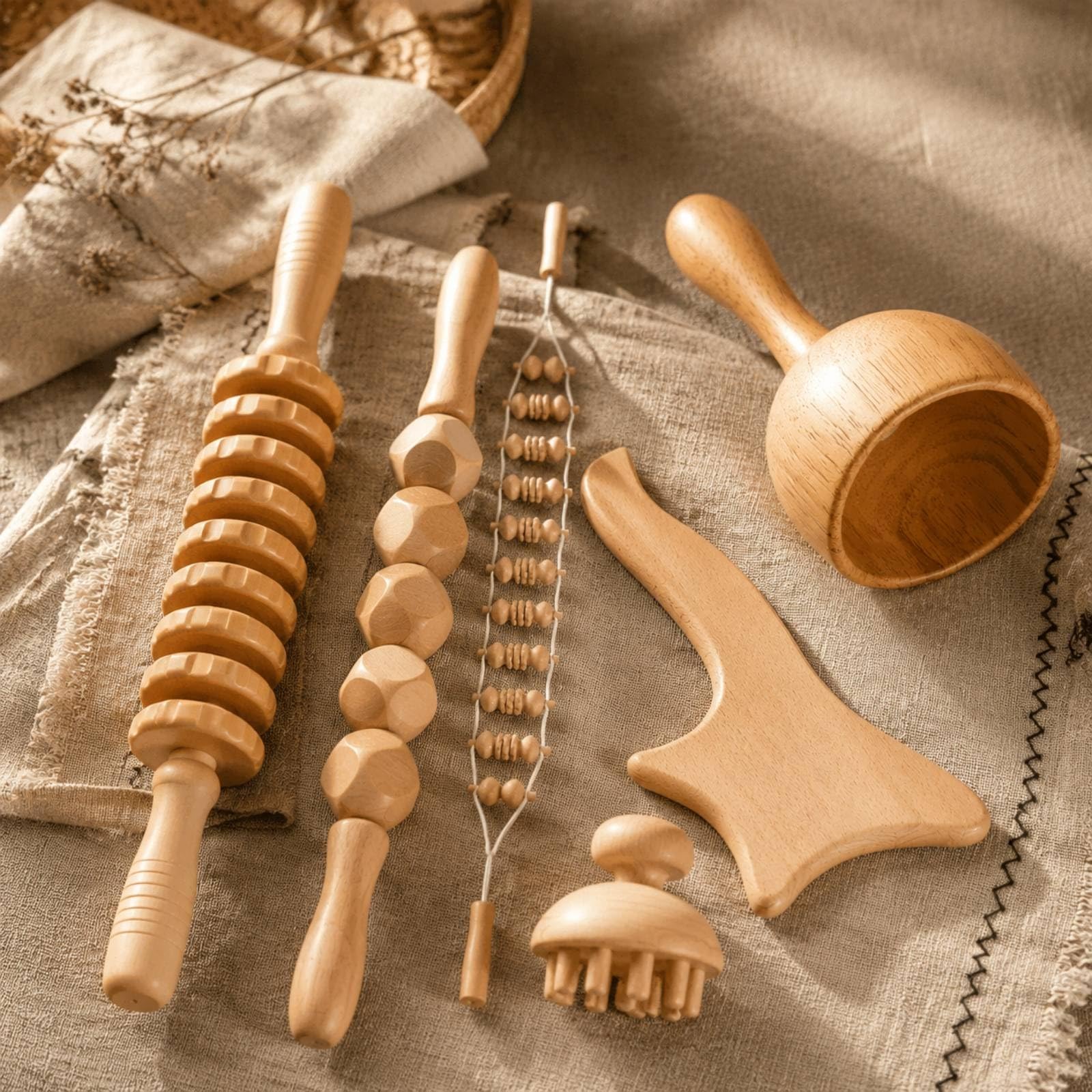 6 Pezzi Massaggire in Legno Manuale Durevole per Appassionati di Benessere, Casa, Recupero Personale, Stile B