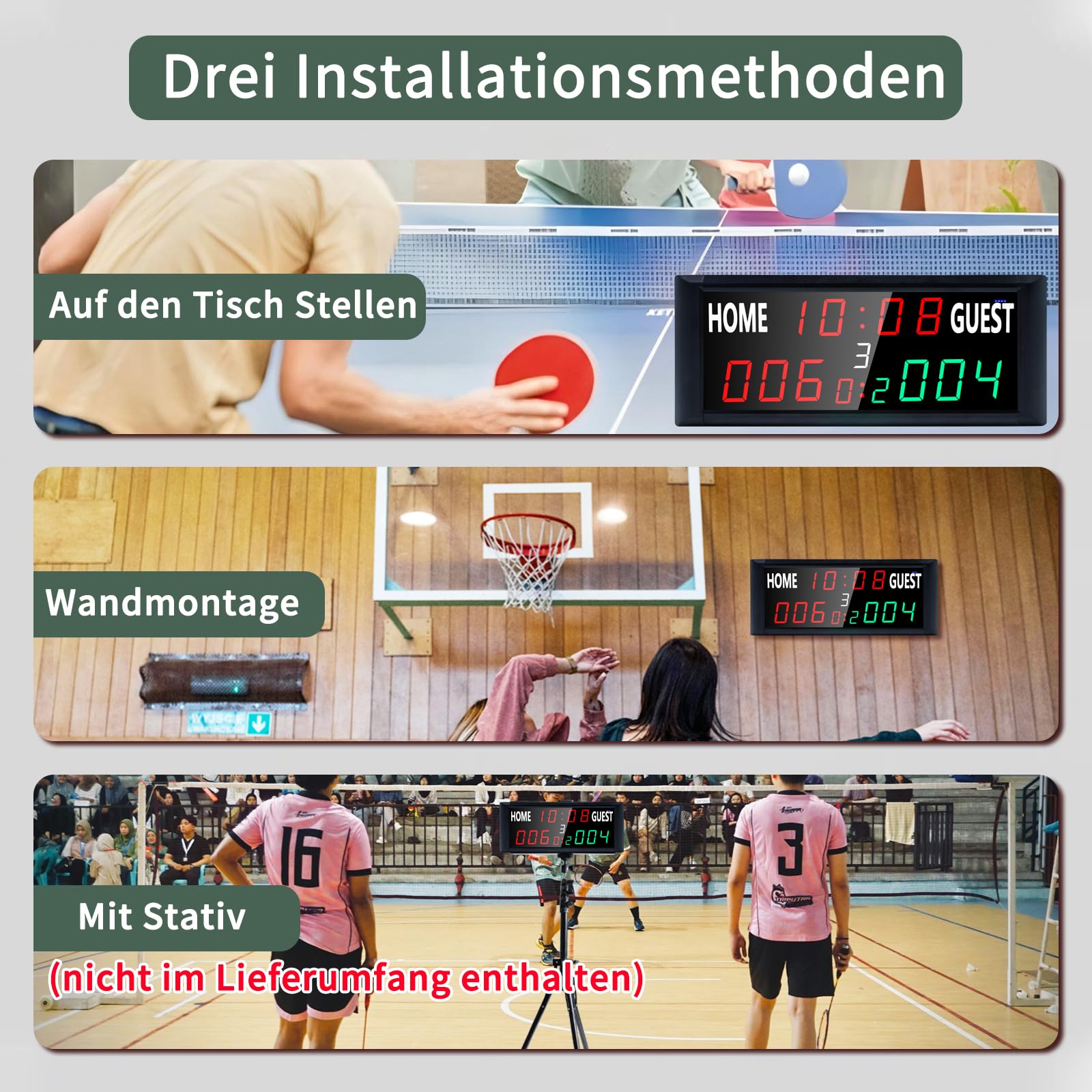 Tragbare Elektronische Anzeigetafel, 39,4 * 4 * 15,8cm, 13-stellige Basketball Punktezähler mit Uhr, Tischtennis Zähler Digital Scoreboard für Volleyball, Cornhole, Badmin Football