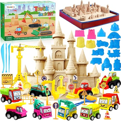 TEBOKHAD Arena Magica Para Niños, Playa Juegos Coche De Juguete, Kit Caja De Arena Plegable Con 1kg De Arena