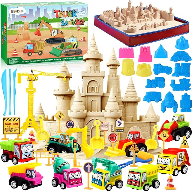 TEBOKHAD Arena Magica Para Niños, Playa Juegos Coche De Juguete, Kit Caja De Arena Plegable Con 1kg De Arena