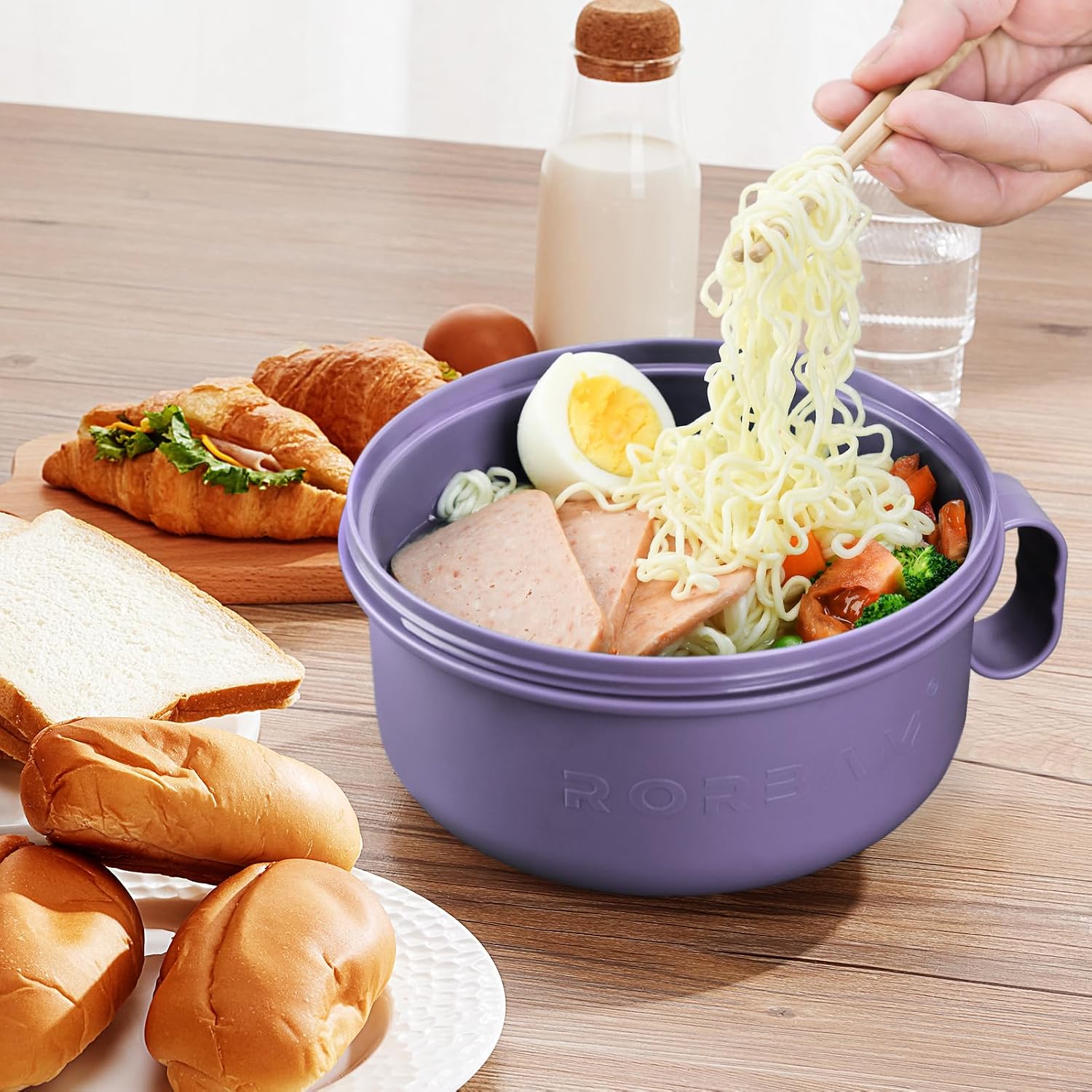 Ramen Cooker,Microwave Ramen Bowl,Ramen Noodle Bowl 48 oz, College Dorm Room Essentials for Girls for Boys, Apartment Essentials, BPA-Free. (purple)