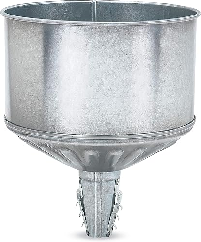 LUMAX LX-1708T - Embudo de tractor galvanizado plateado de 8 cuartos de galón con pestañas de bloqueo y pantalla extraíble de acero inoxidable.
