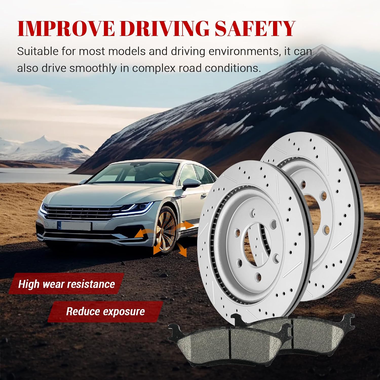 Ceramic Rear Brakes Pad and Rotors Drilled Slotted Vented Replacement Disc Brake Kits for Lincoln Navigator 2018-2021, for Ford Expedition 2018-2021/ F-150 2018 2019 2020 Electric Parking Brake
