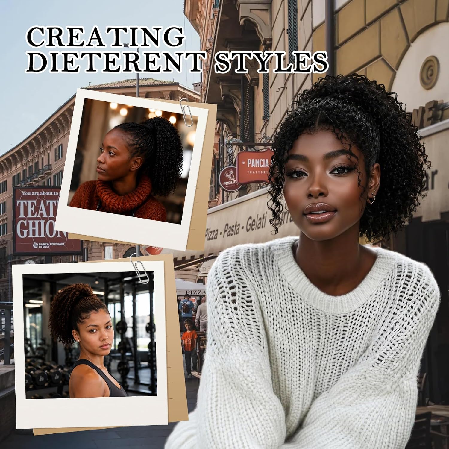 Drawstring Ponytail for Black Women，Curly Afro Puff Kinky Curly Hair (1B) | Curly Ponytail with Comb & Drawstring Closure, Protein Silk Fiber, Lightweight Natural-Looking Volume for Daily Style