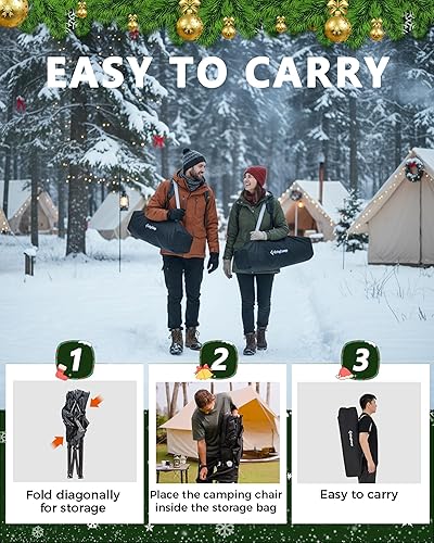 Miniatura 9 de KingCamp Silla plegable de campamento de gran tamaño, resistente 450 libras con soporte lumbar, asiento acolchado con soporte para tazas y bolsa