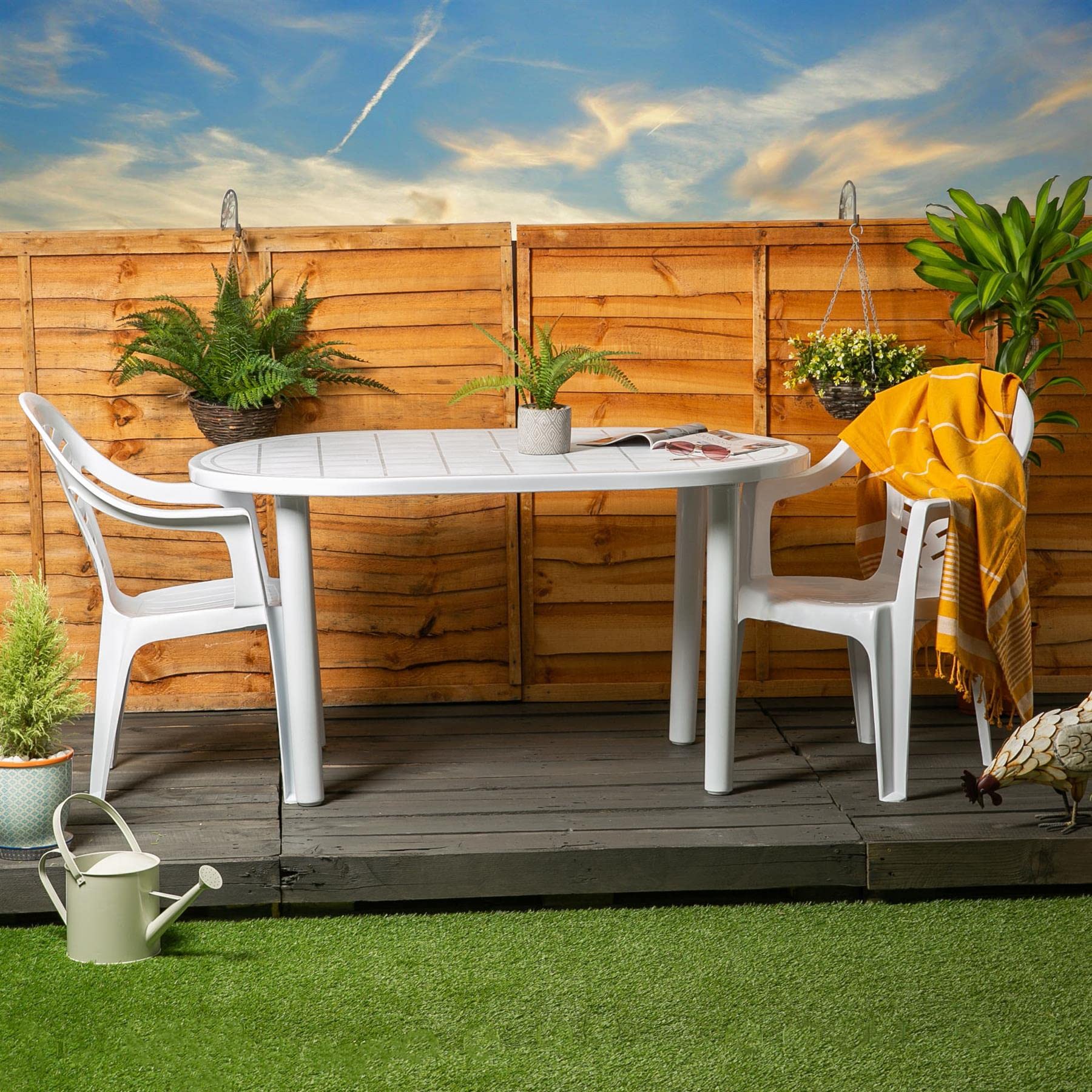 Buy Resol 5 Piece White Gala Garden Patio Dining Table & 4 Chairs Set Large Plastic Outdoor