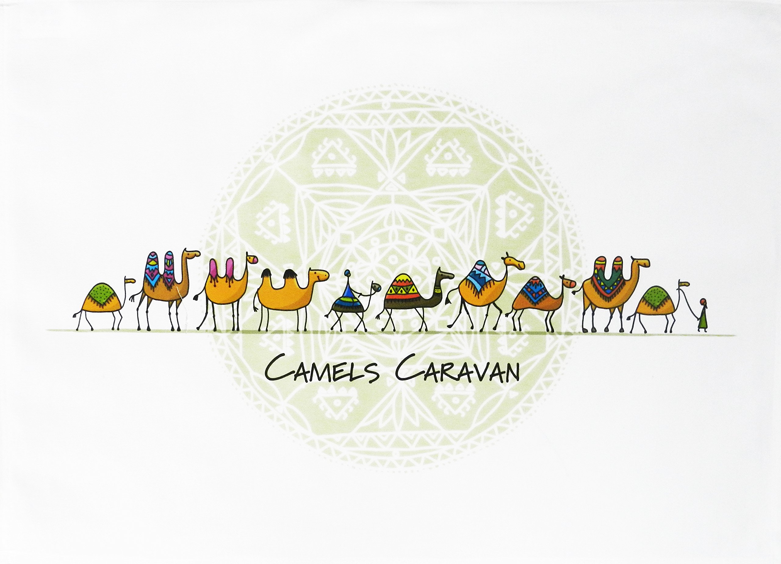 Half A Donkey White Camels Caravan - Large Cotton Tea Towel
