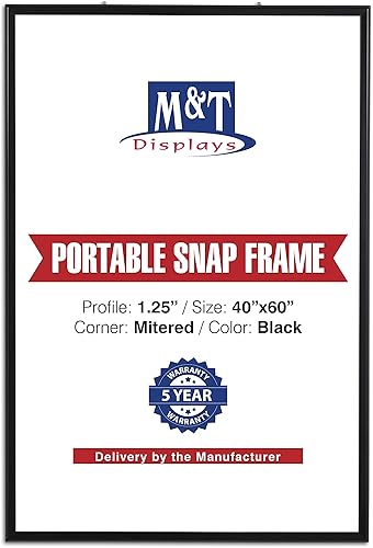 M&T Displays Marco Portátil con Broche para Póster Perfil de Aluminio de 1.25", Carga Frontal, Montaje en Pared, Soporte para Foto, Imagen,