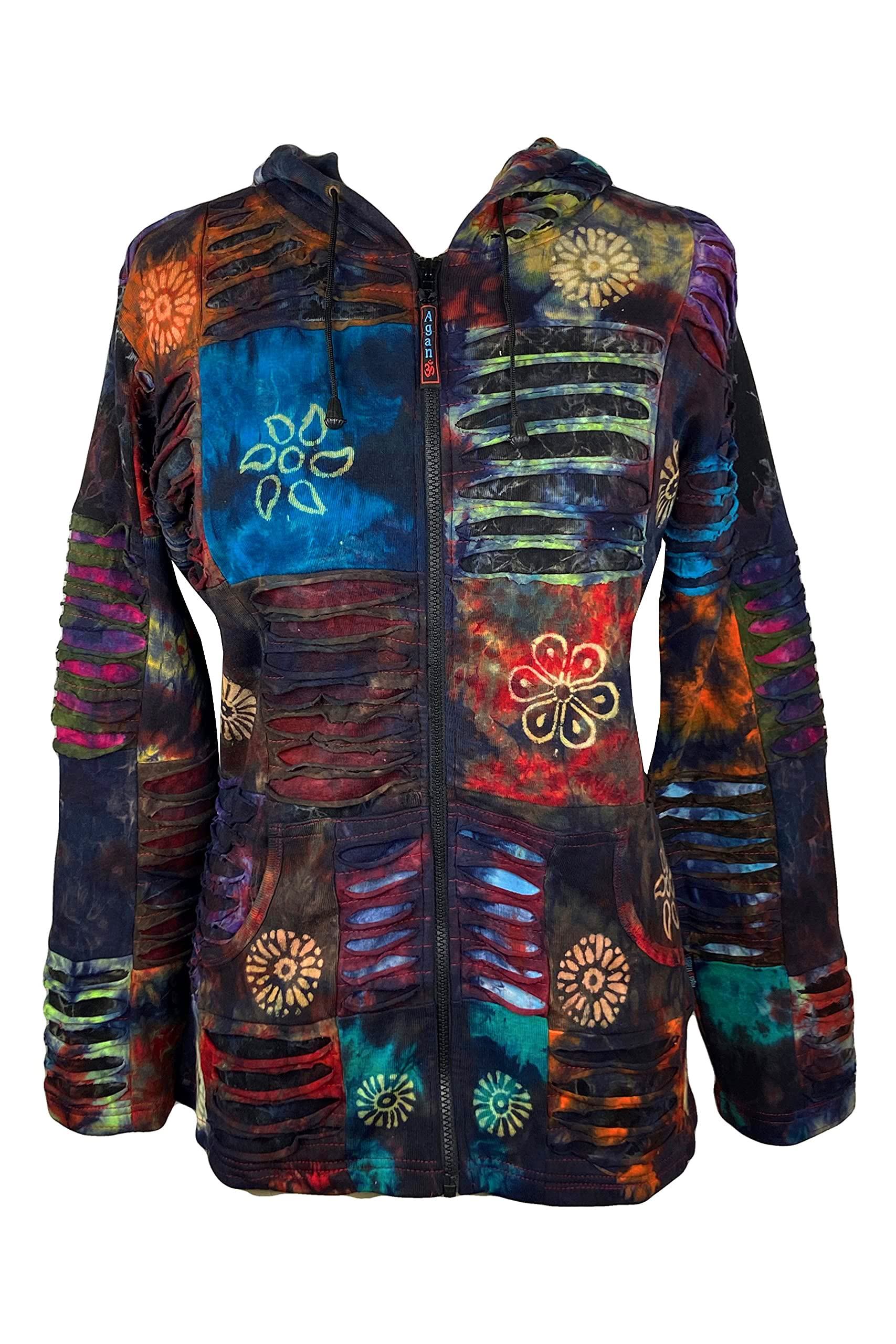 Agan Traders2025 Summer Women's Zip-Up Hoodie Sweatshirt - Auspicious Symbols Multi-Colored Patched Light Jackets for Women
