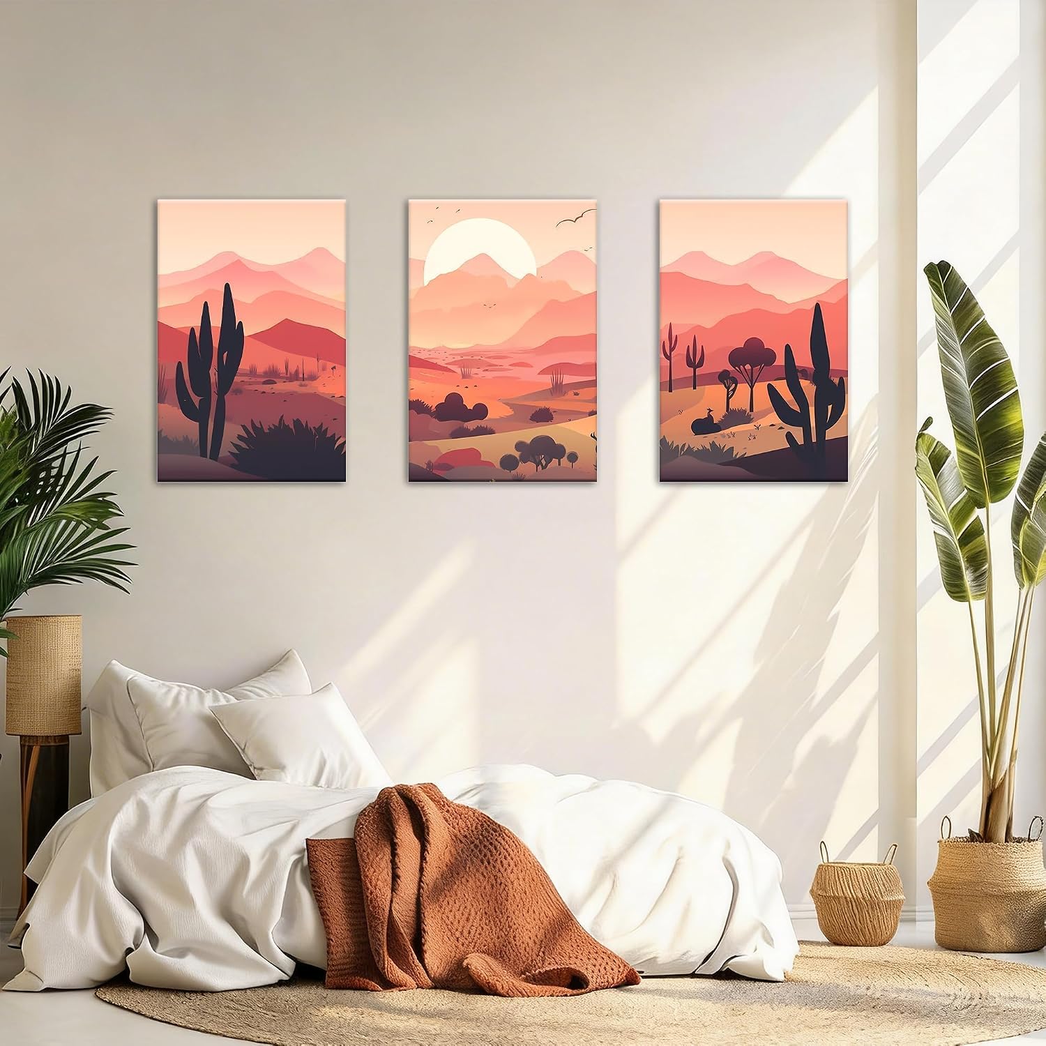 Motivilla 24x16 In Canvas Wall Art Set of 3, Desert Sunset Mountain | Easy to Hang Canvas, Warm Boho Desert Sunset Mountain Landscape For Living Room, Bedroom, Bathroom Or Entryway Mountain 24 x 16 in Canvas thumbnail 7