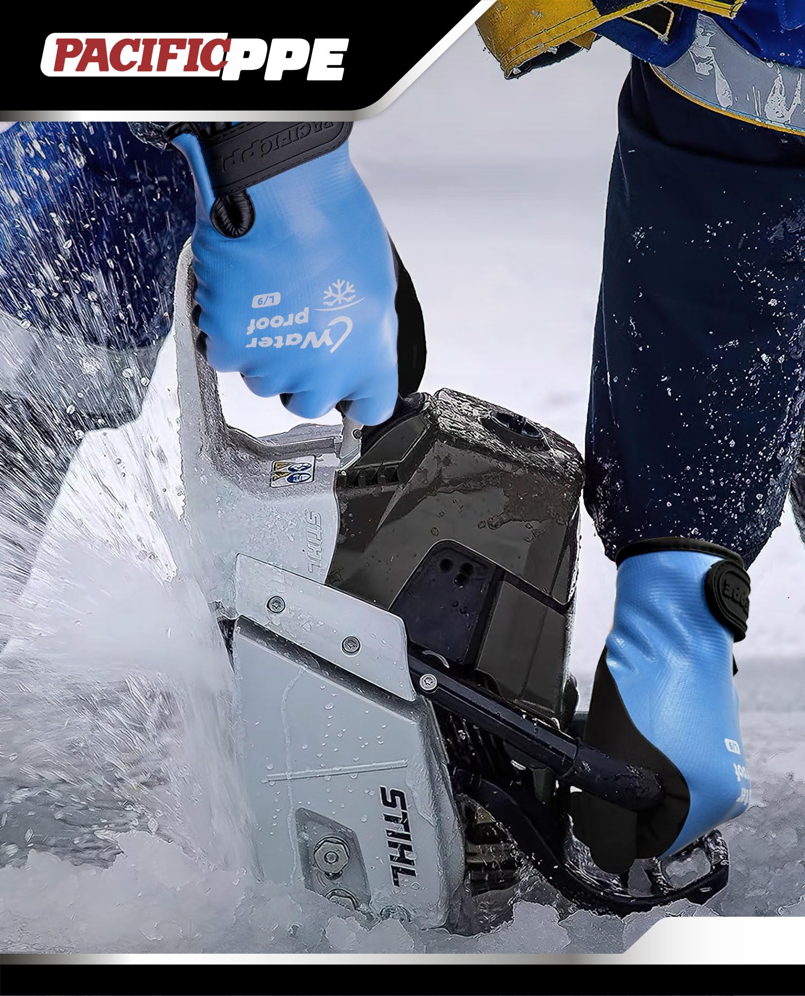 PACIFIC PPE Winter Work Gloves for Men and Women, 100% Waterproof Thermal Insulated Freezer Gloves for Cold Weather, Super Grip, Blue, Large