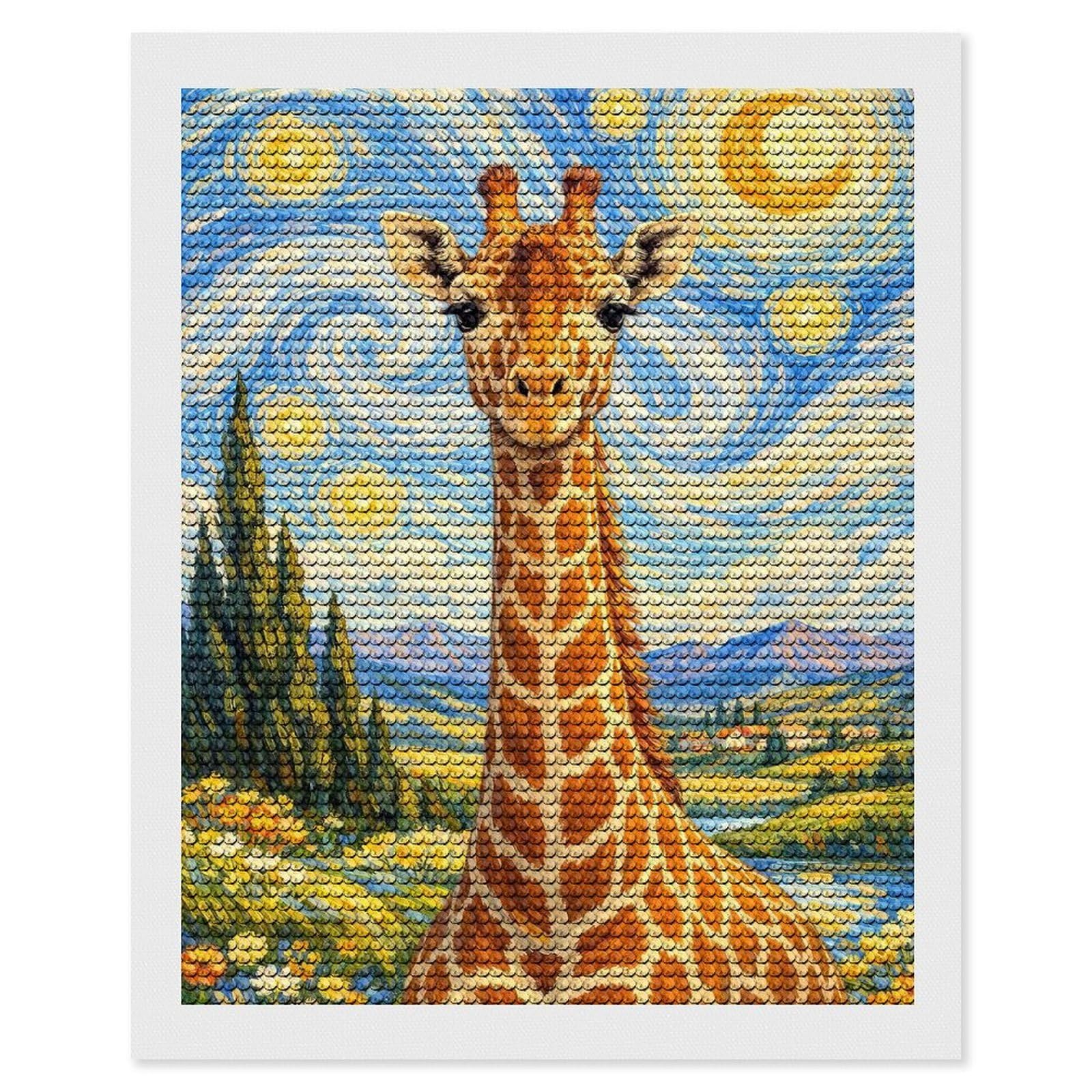 Junmoney Giraffe in Starry Night Diamond Painting Canvas Set 16"x20", Satisfying Creative Project, Easy to Follow Symbols, Fun Craft Experience