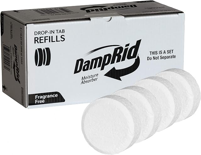 DAMPRID Fragrance Free Drop 4 Pack-15.8 Oz. Refill Tabs-Moisture Absorber, from Numerous Environments and Remove Foul Odors