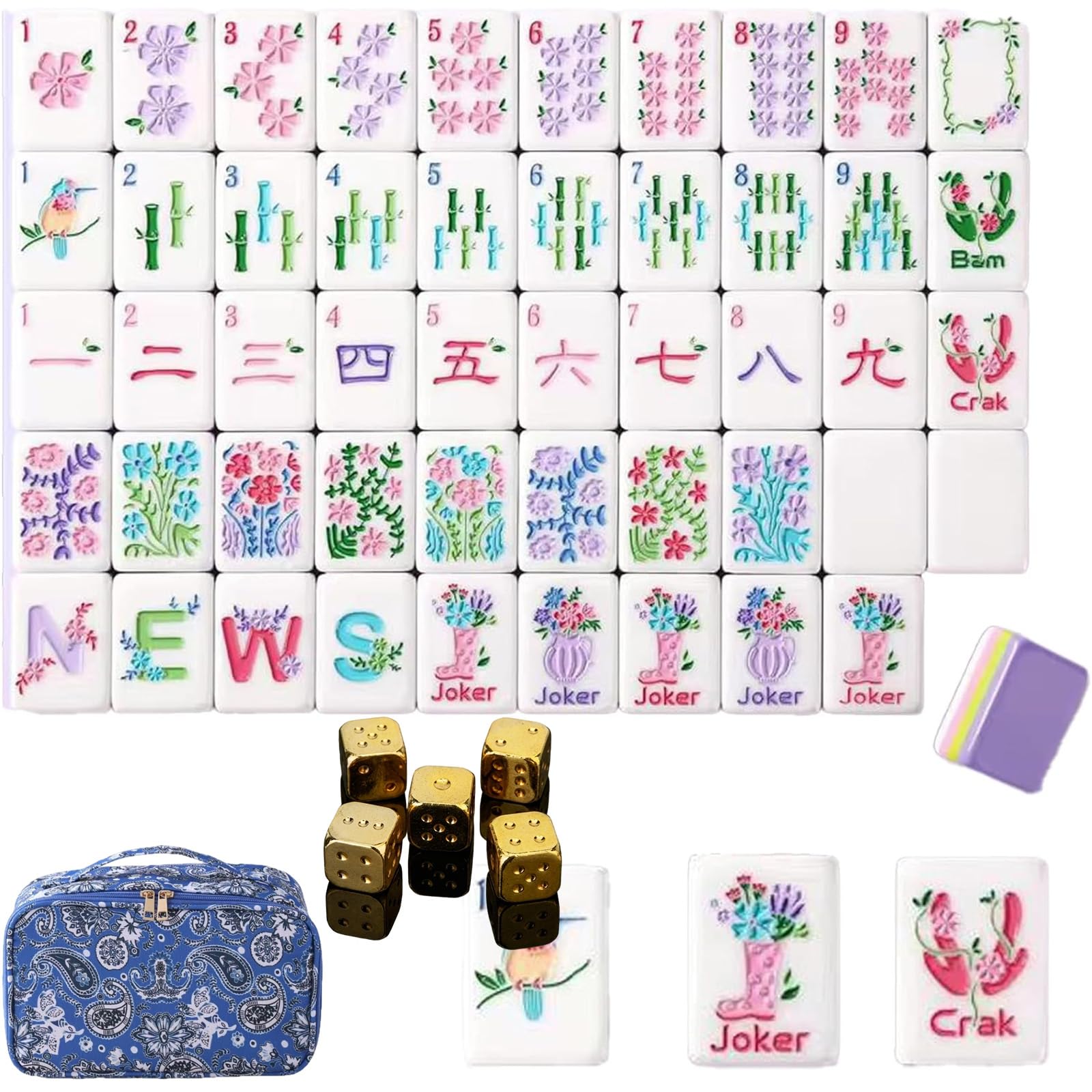 Drbrrly 4 Layer Mahjong Tiles Set, 160 Tiles Complete Acrylic American Mahjong Tile Game with Exquisite Carrying Bag, Portable Travel Set for Adults, Family Game Nights and Social Play (C)